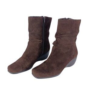 Baretrap Brown Suede ZipUp Ankle Boots Slouchy Wedge Square Toe Shoe Women SZ 7